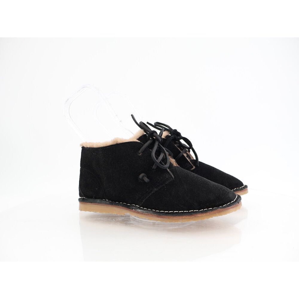 Beek Penguin Genuine Shearling Lined Chukka Boot Size 5 Black Suede Lace Up